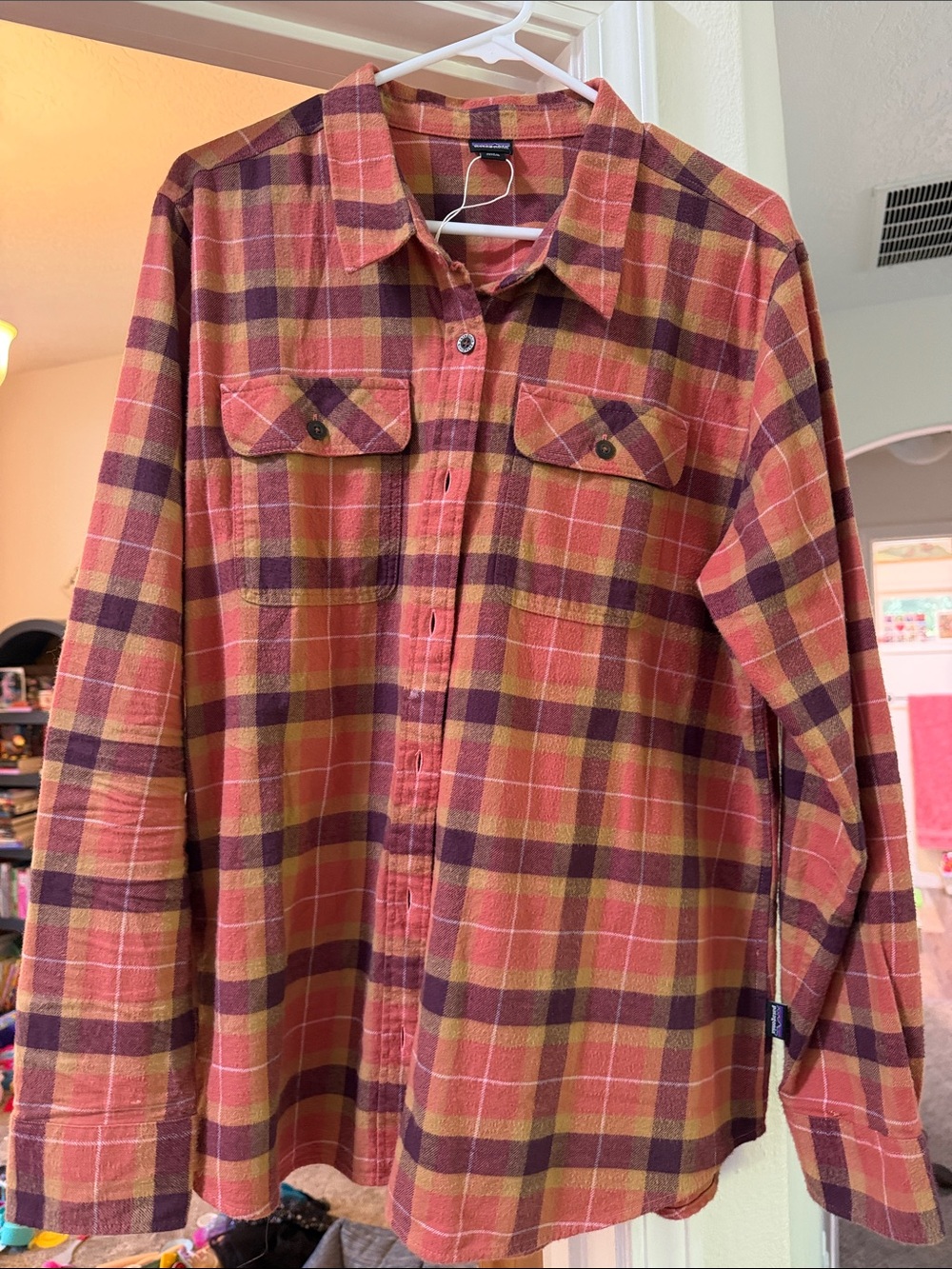 Patagonia women’s  Orange Plaid Flannel Shirt